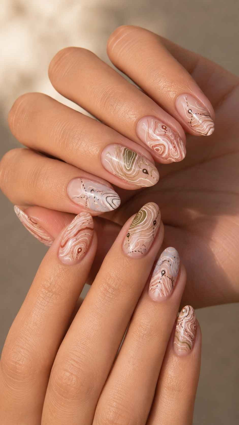 Topographic Trail Nail Art Designs