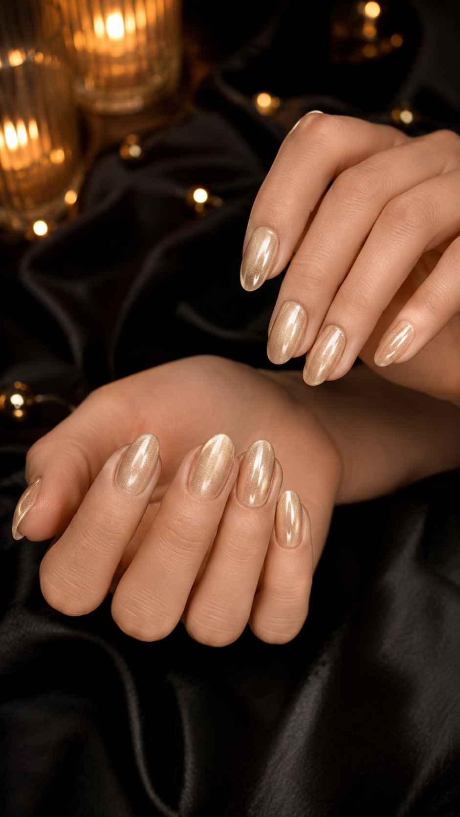 Champagne Nails with a Black Dress