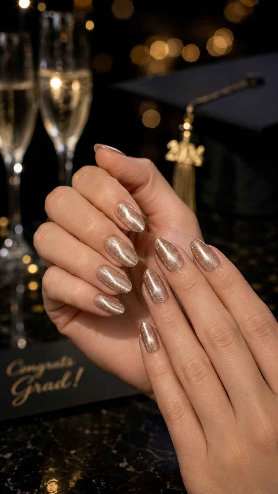 Champagne Velvet Cat Eye Nails
