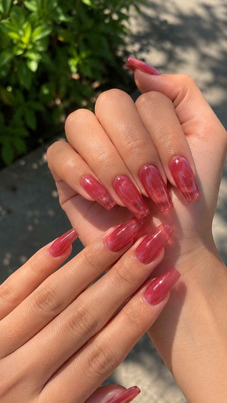 Cherry Jelly Coffin Nails