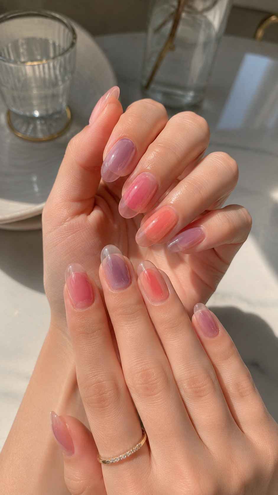 Chiffon and Jelly Nails With Layered Juicy Color