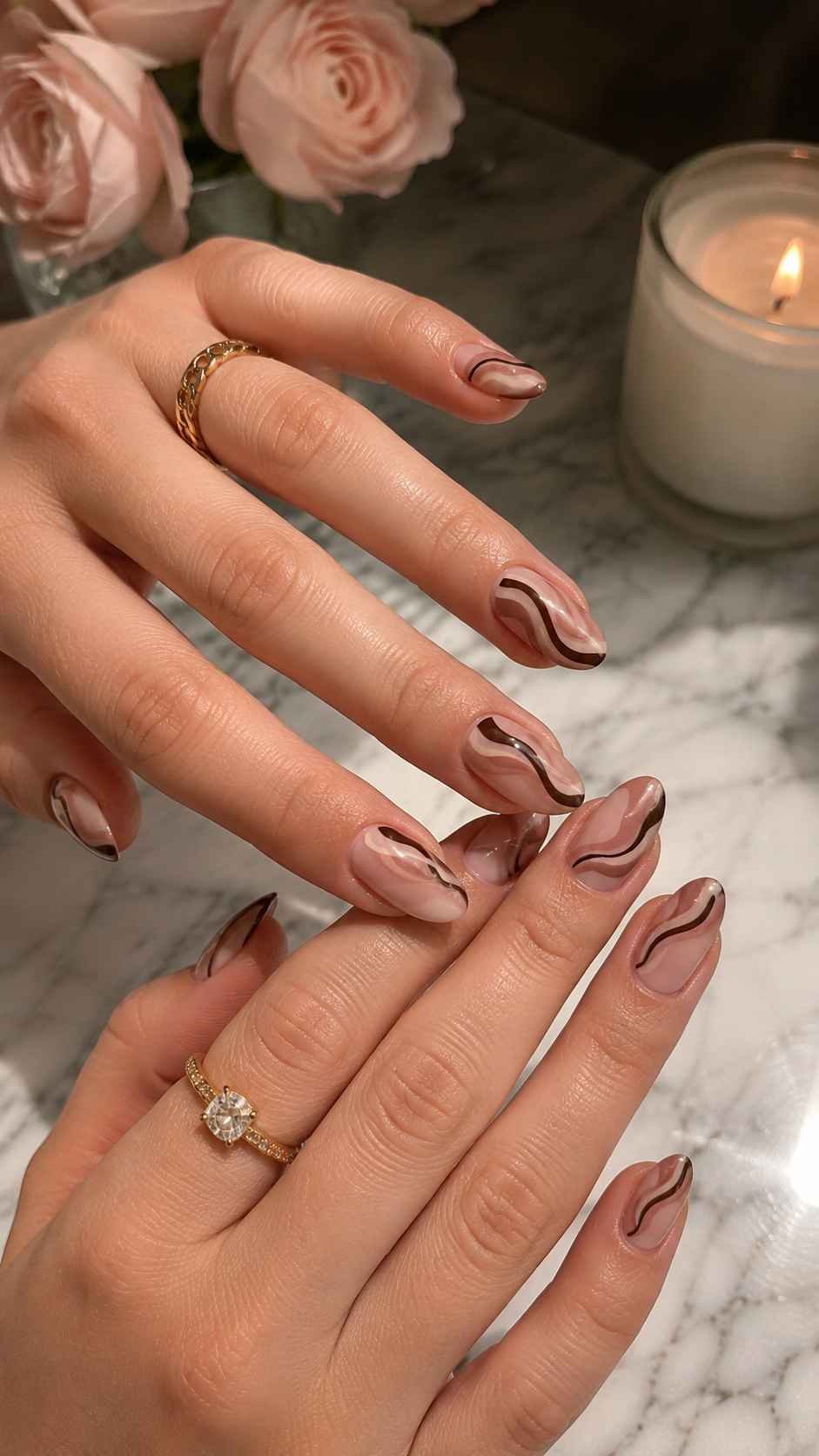Chocolate and Blush Satin Waves