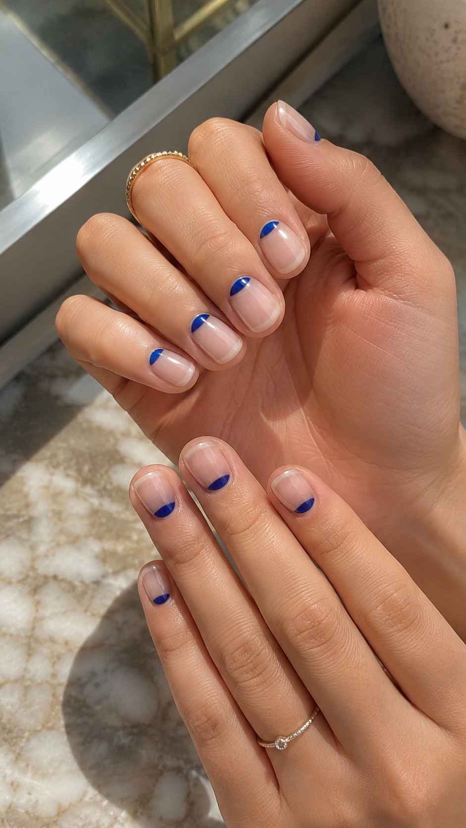 Cobalt Half Moons Beneath Clear Gloss