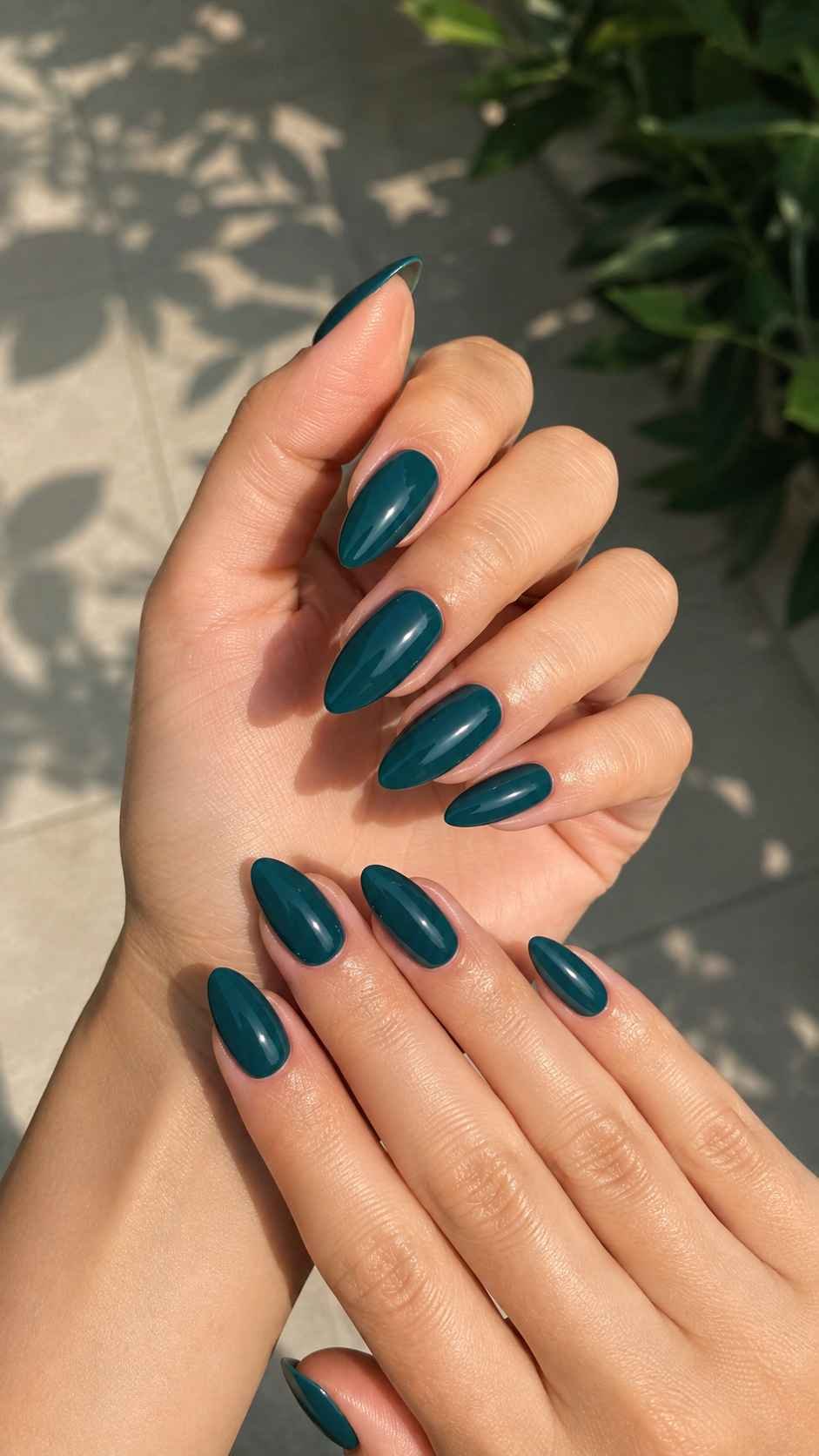 Deep Teal Almond Nails