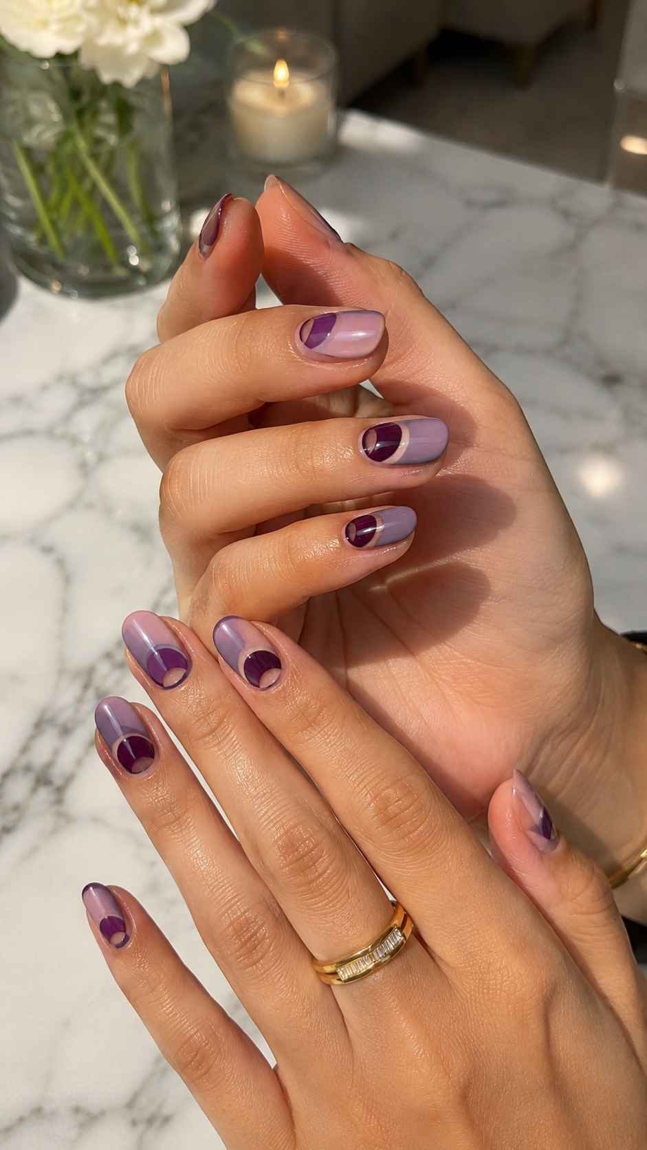 Double Crescent Nails in Plum and Lilac