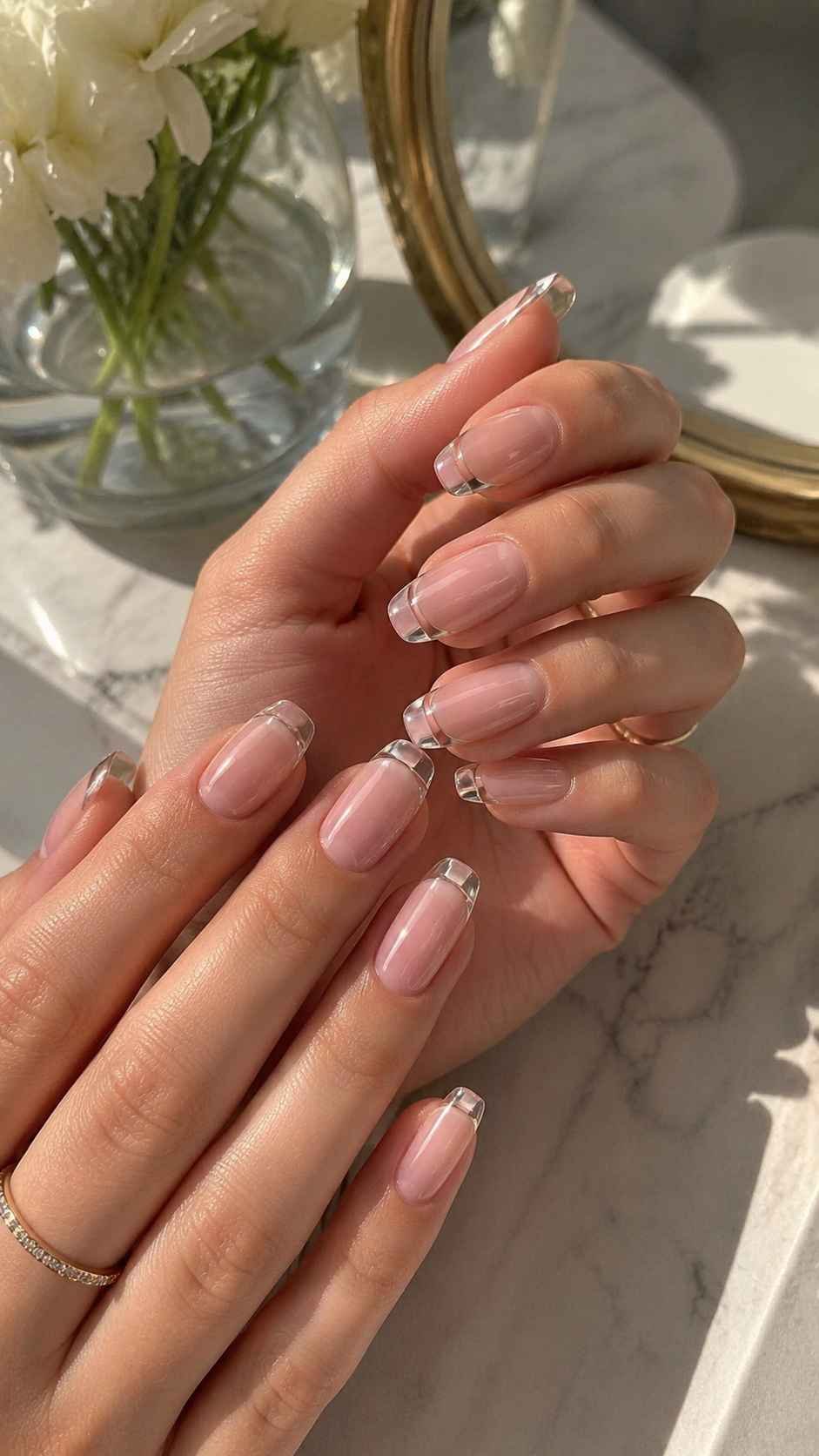 Glass French Nails With Transparent Architectural Tips