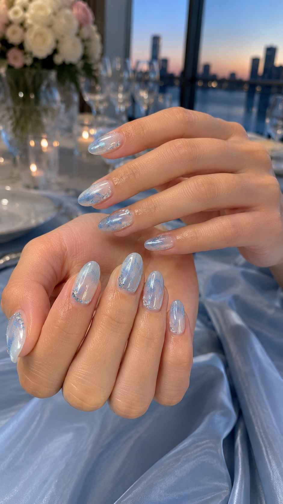 Icy Nails with a Blue Dress