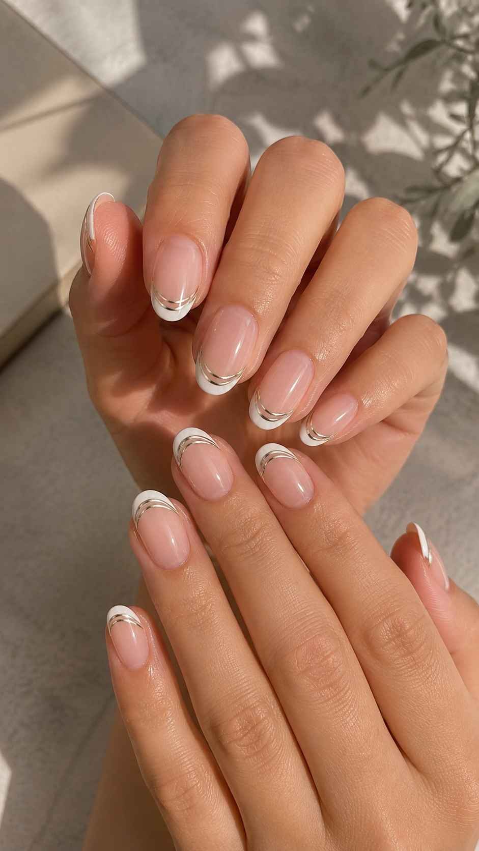 Metallic Double Line French Nails