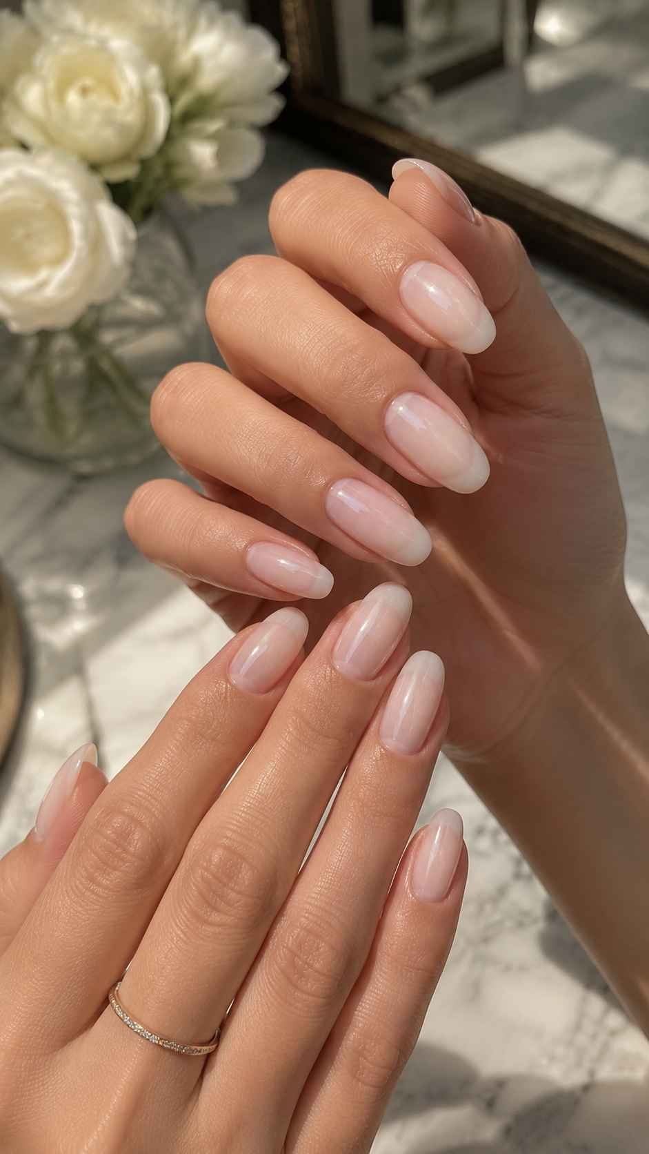 Milky Neutral Acrylic Nails With Modern Dimension