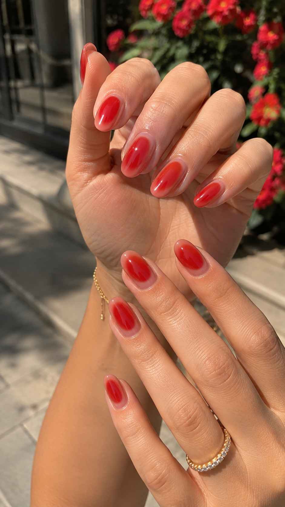 Poppy Red Aura Nails With Diffused Heat