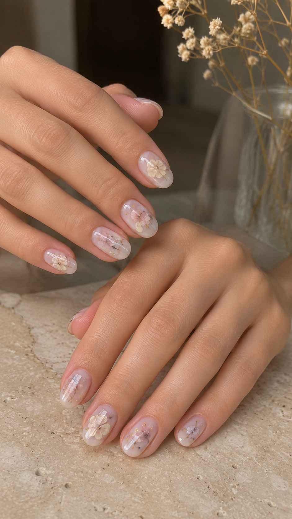 Pressed Petal Relief on Milky Bases