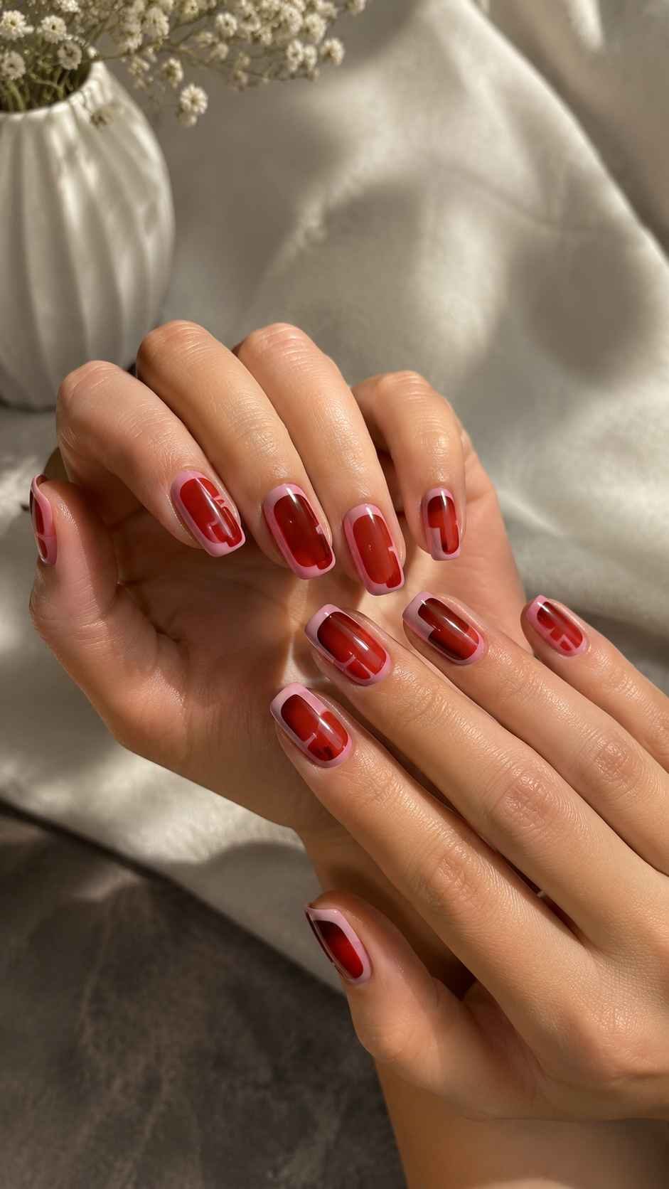 Rounded Red Blocks With Soft Pink Borders