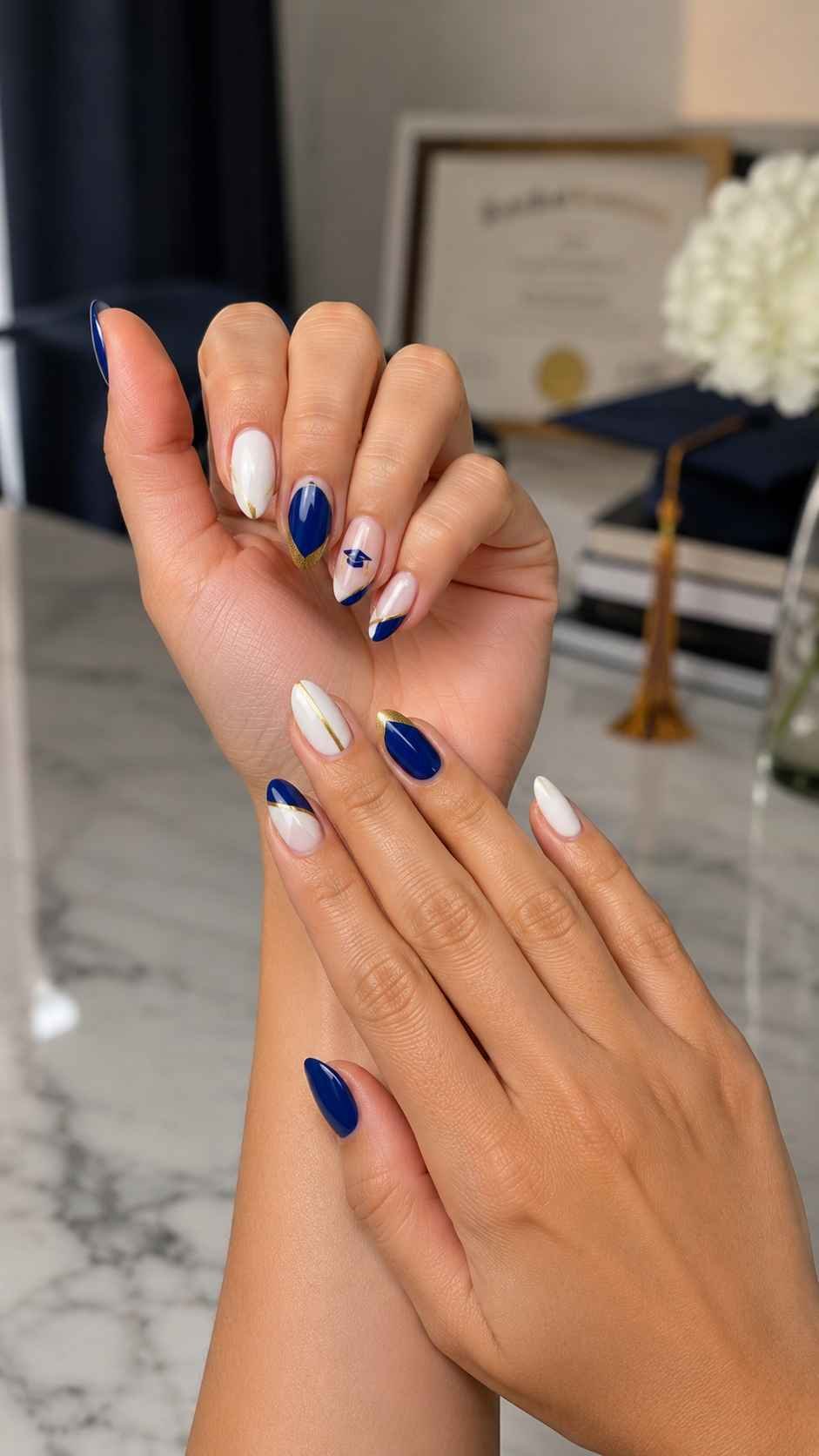 School Color Nails With Subtle Graduation Spirit