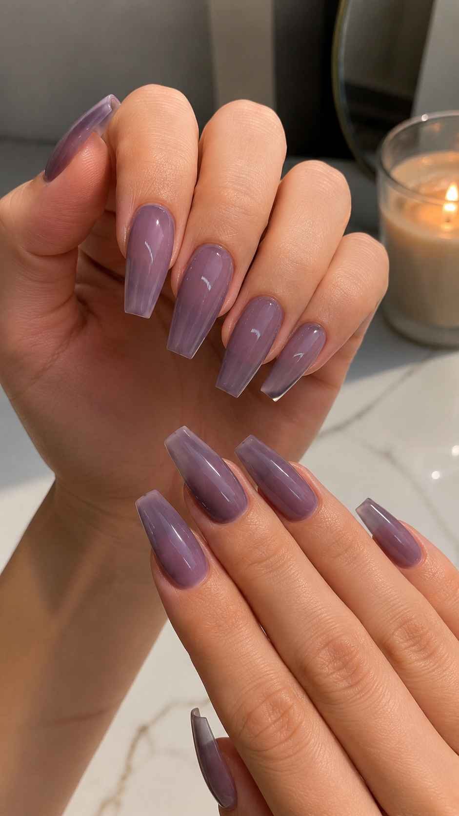 Sculpted Coffin Smoky Lilac Nails