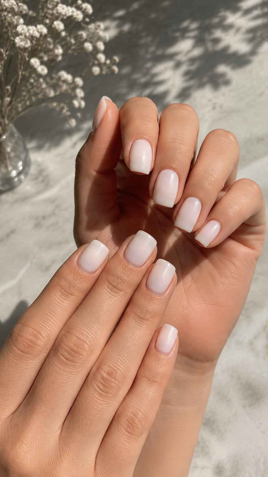 Short Square Soft White Nails