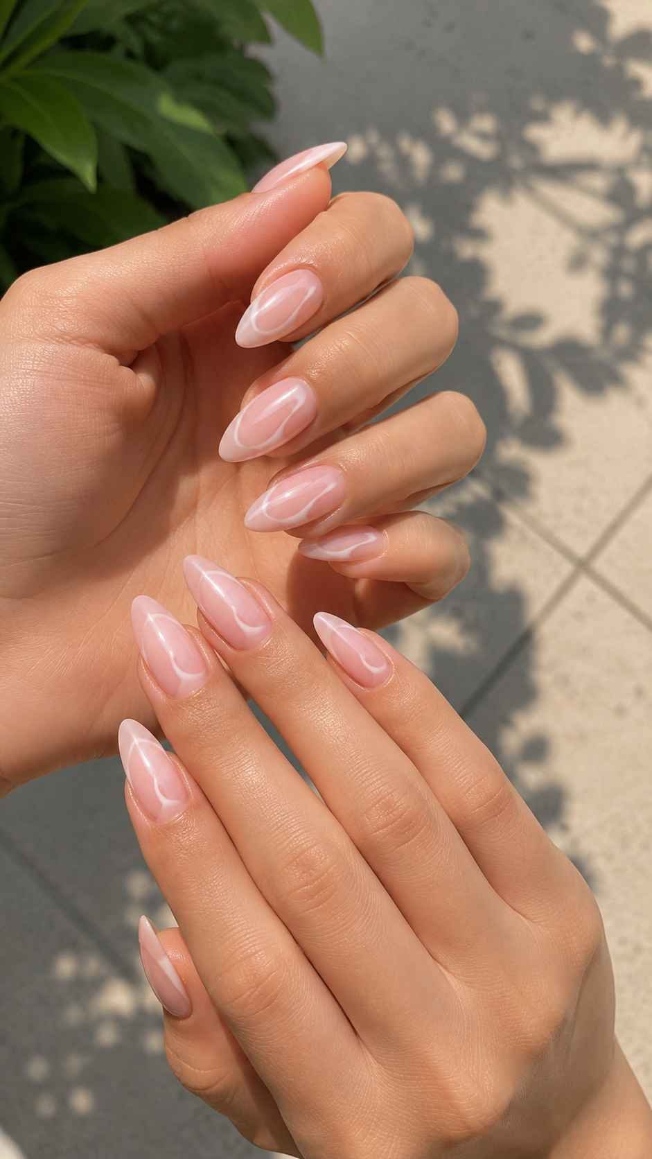 Soft Almond Nails With Side Sweeps