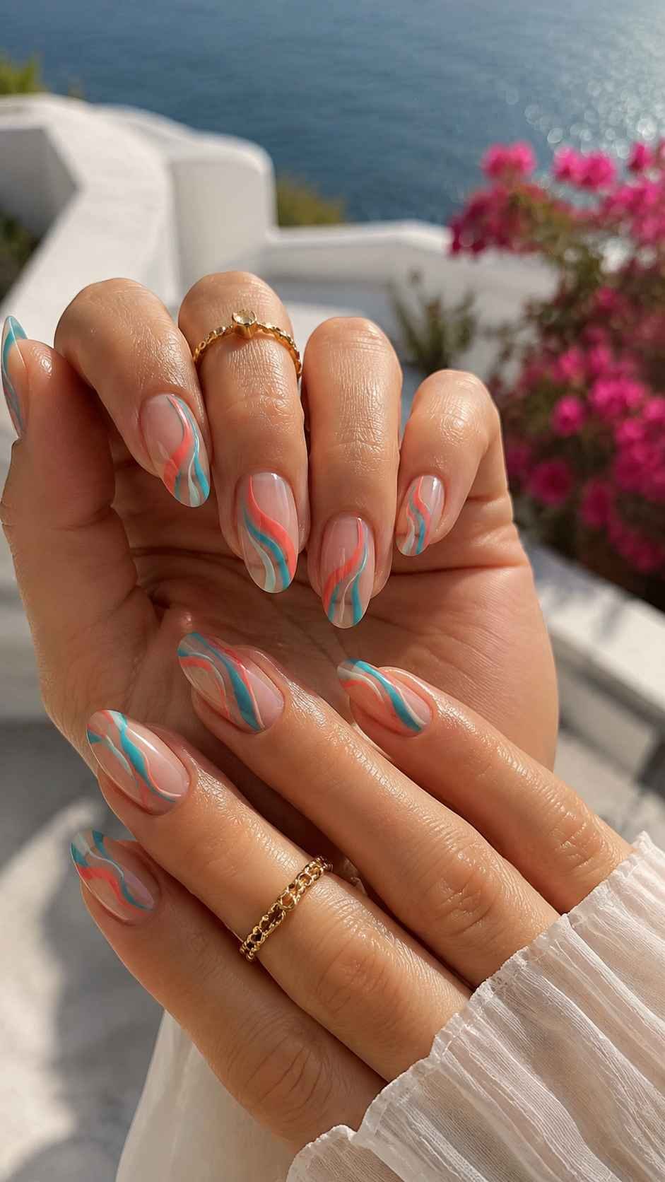 Turquoise and Coral Coastal Curves